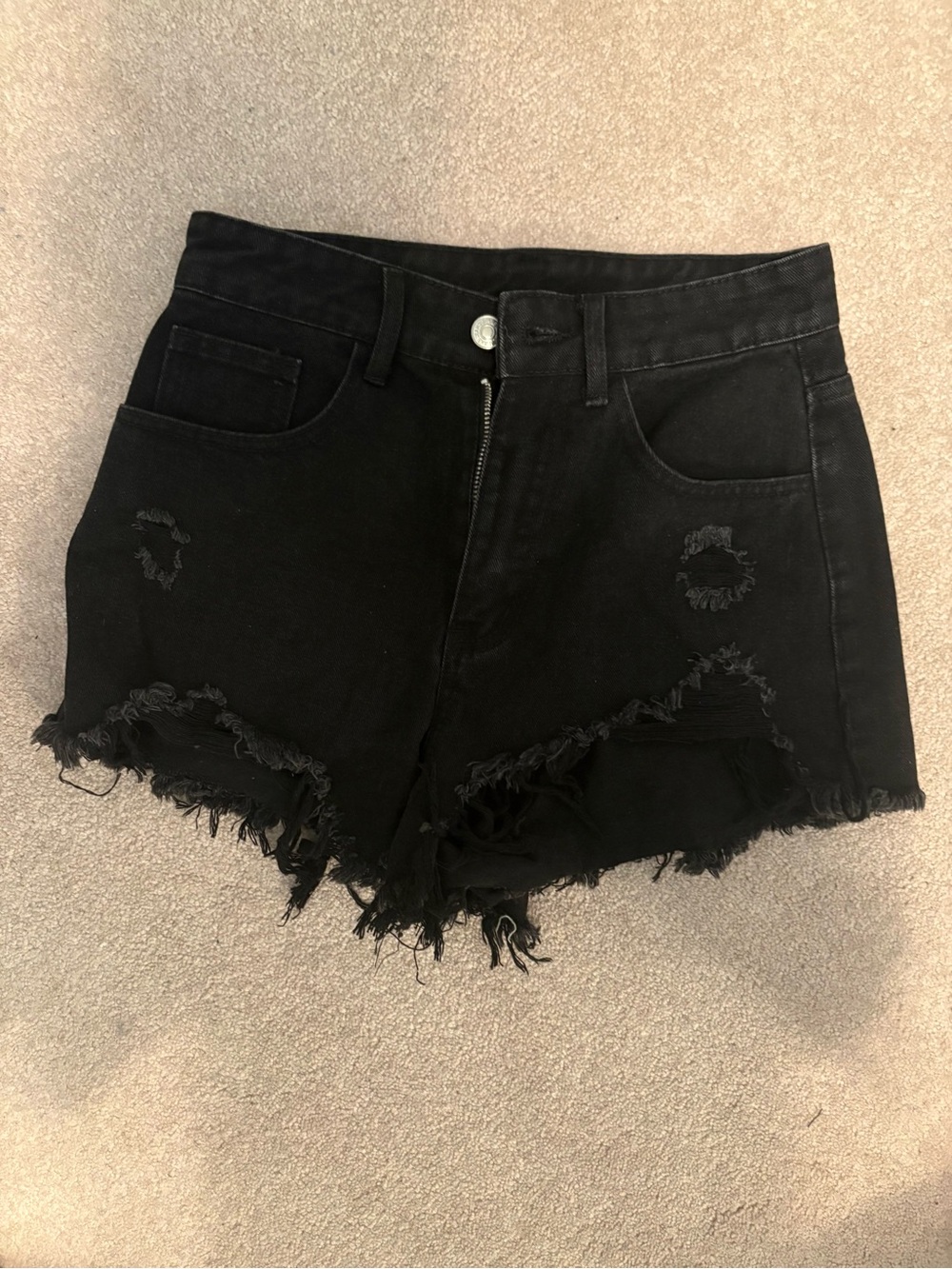 Black Distressed High-Rise Women’s Denim Shorts